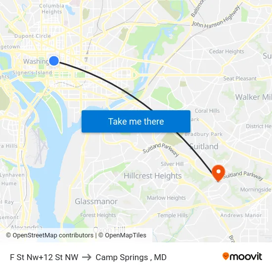 F St Nw+12 St NW to Camp Springs , MD map