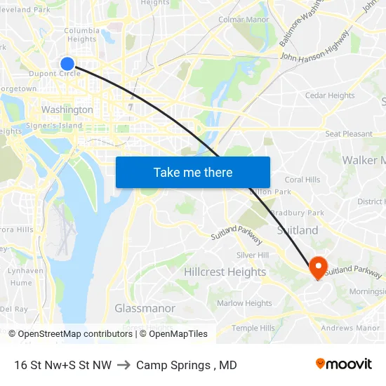 16 St Nw+S St NW to Camp Springs , MD map