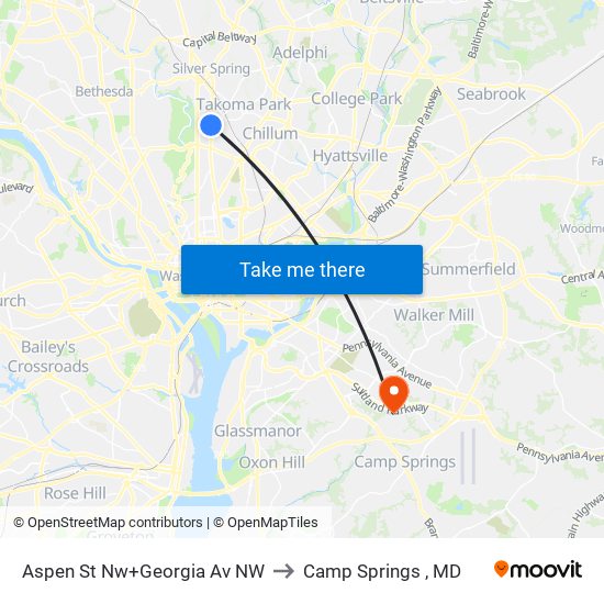 Aspen St Nw+Georgia Av NW to Camp Springs , MD map