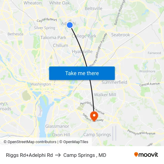 Riggs Rd+Adelphi Rd to Camp Springs , MD map