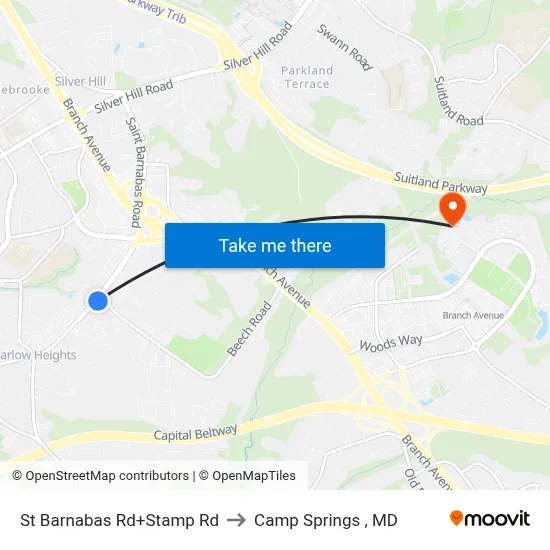 St Barnabas Rd+Stamp Rd to Camp Springs , MD map