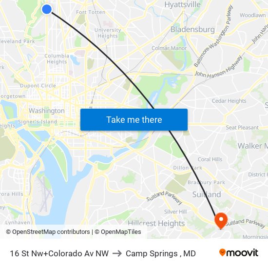 16 St Nw+Colorado Av NW to Camp Springs , MD map