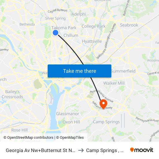 Georgia Av Nw+Butternut St NW to Camp Springs , MD map