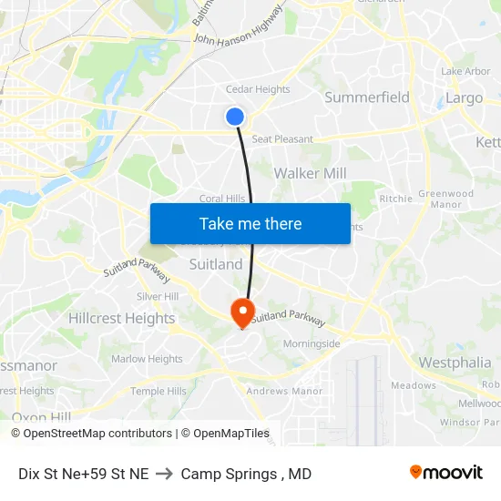 Dix St Ne+59 St NE to Camp Springs , MD map