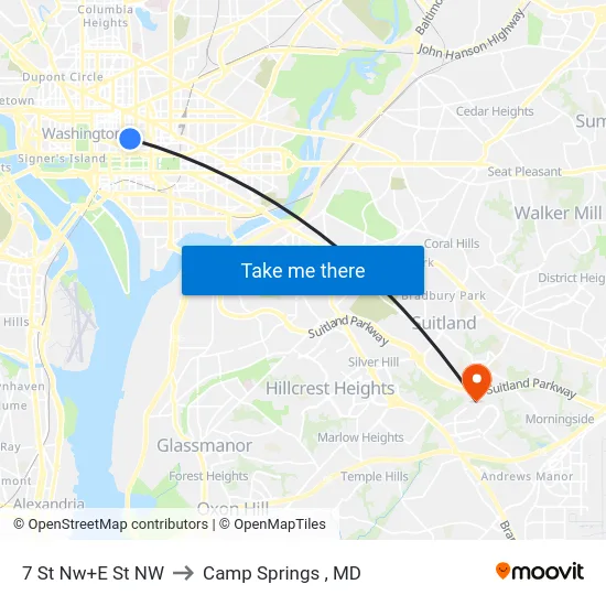 7 St Nw+E St NW to Camp Springs , MD map