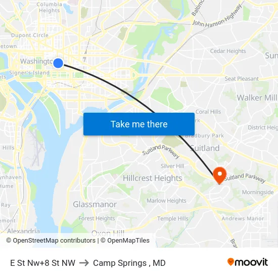 E St Nw+8 St NW to Camp Springs , MD map