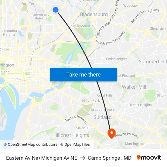 Eastern Av Ne+Michigan Av NE to Camp Springs , MD map