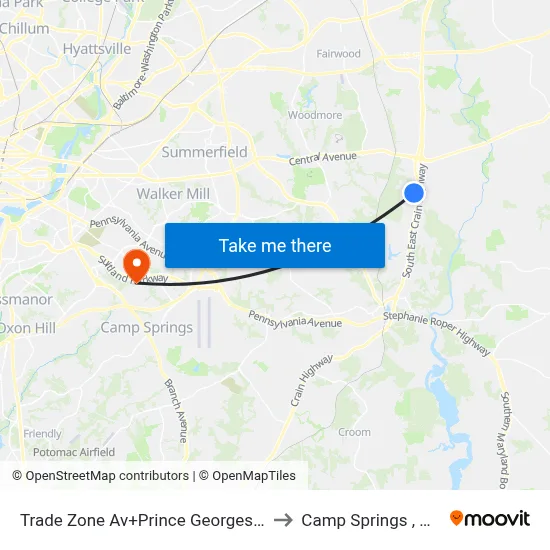 Trade Zone Av+Prince Georges Bl to Camp Springs , MD map