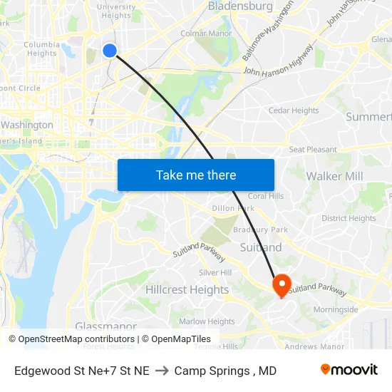 Edgewood St Ne+7 St NE to Camp Springs , MD map