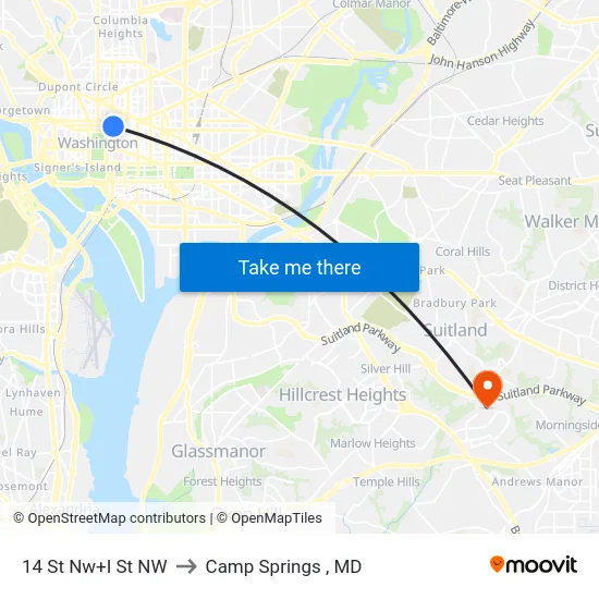 14 St Nw+I St NW to Camp Springs , MD map