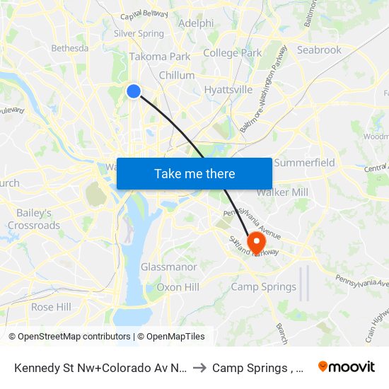 Kennedy St Nw+Colorado Av NW to Camp Springs , MD map