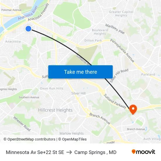 Minnesota Av Se+22 St SE to Camp Springs , MD map