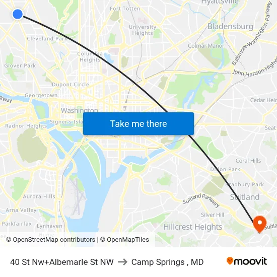 40 St Nw+Albemarle St NW to Camp Springs , MD map