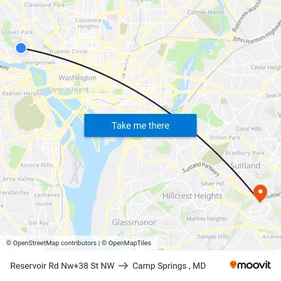 Reservoir Rd Nw+38 St NW to Camp Springs , MD map