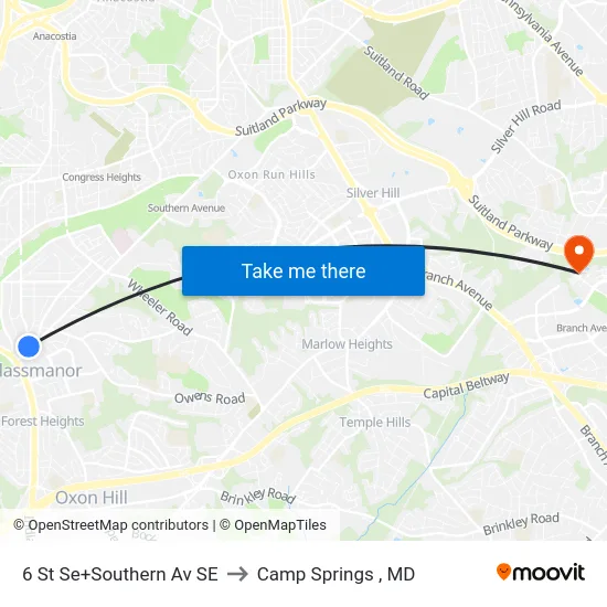 6 St Se+Southern Av SE to Camp Springs , MD map