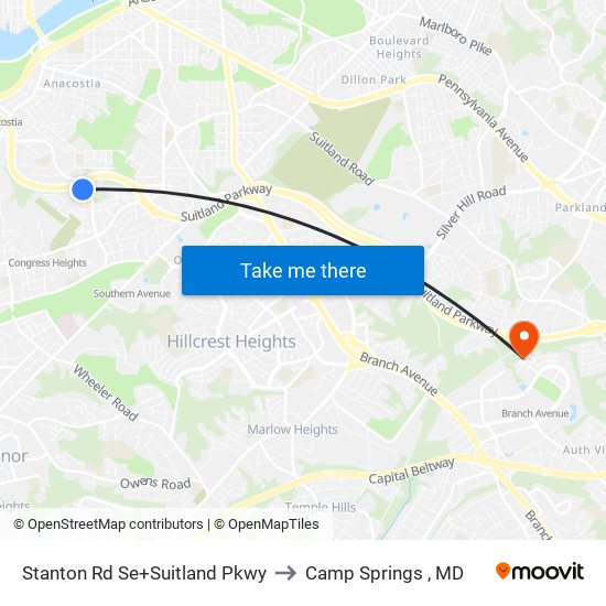 Stanton Rd Se+Suitland Pkwy to Camp Springs , MD map