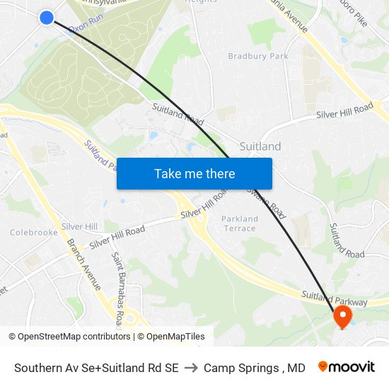 Southern Av Se+Suitland Rd SE to Camp Springs , MD map