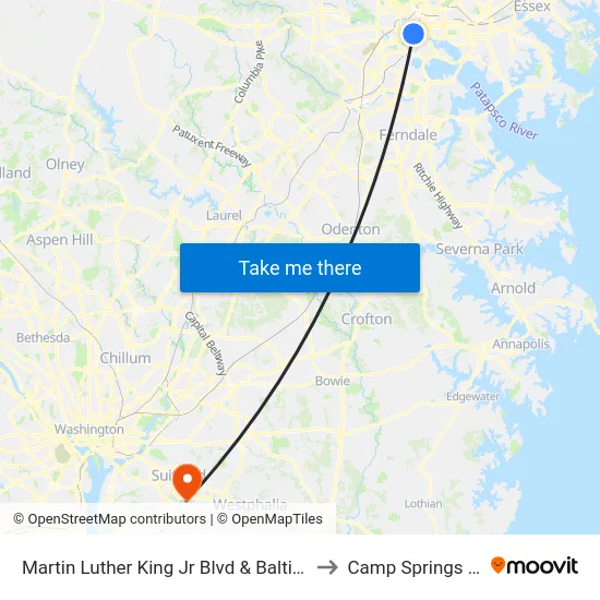 Martin Luther King Jr Blvd & Baltimore St to Camp Springs , MD map