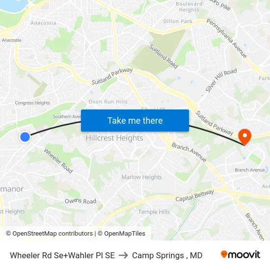 Wheeler Rd Se+Wahler Pl SE to Camp Springs , MD map