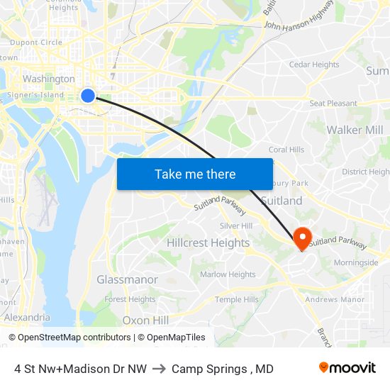 4 St Nw+Madison Dr NW to Camp Springs , MD map