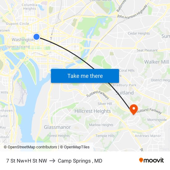 7 St Nw+H St NW to Camp Springs , MD map