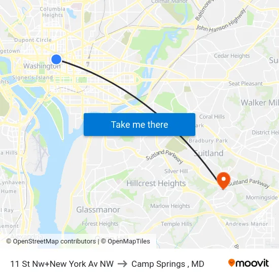 11 St Nw+New York Av NW to Camp Springs , MD map