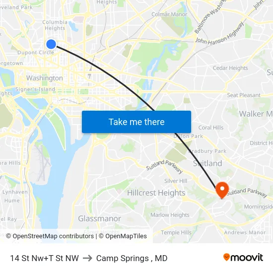 14 St Nw+T St NW to Camp Springs , MD map