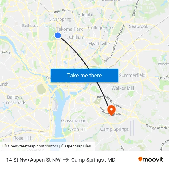 14 St Nw+Aspen St NW to Camp Springs , MD map