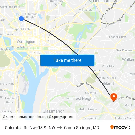 Columbia Rd Nw+18 St NW to Camp Springs , MD map