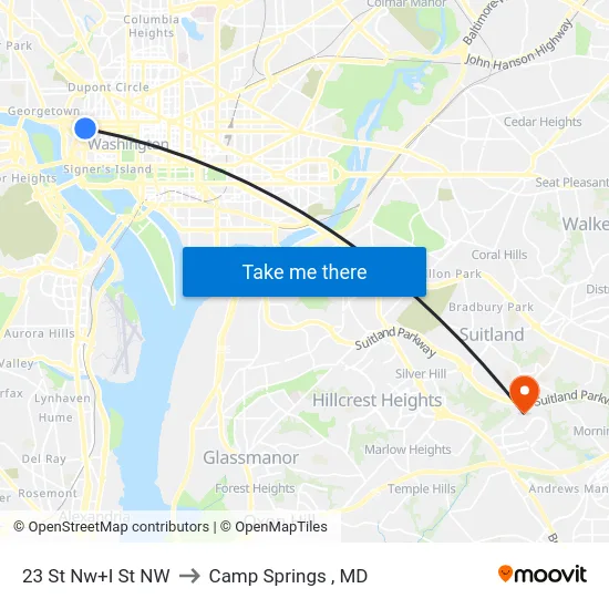 23 St Nw+I St NW to Camp Springs , MD map