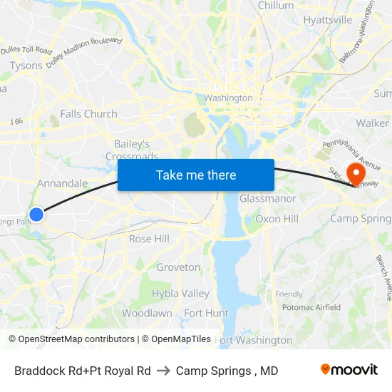 Braddock Rd+Pt Royal Rd to Camp Springs , MD map