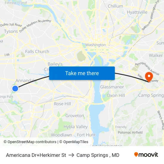 Americana Dr+Herkimer St to Camp Springs , MD map