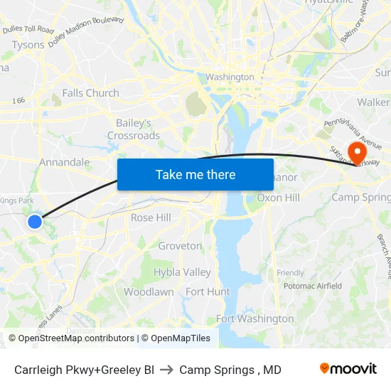 Carrleigh Pkwy+Greeley Bl to Camp Springs , MD map