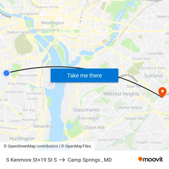 S Kenmore St+19 St S to Camp Springs , MD map