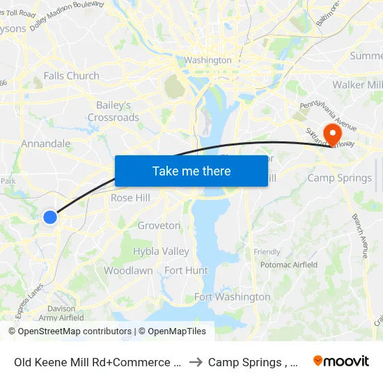 Old Keene Mill Rd+Commerce St to Camp Springs , MD map
