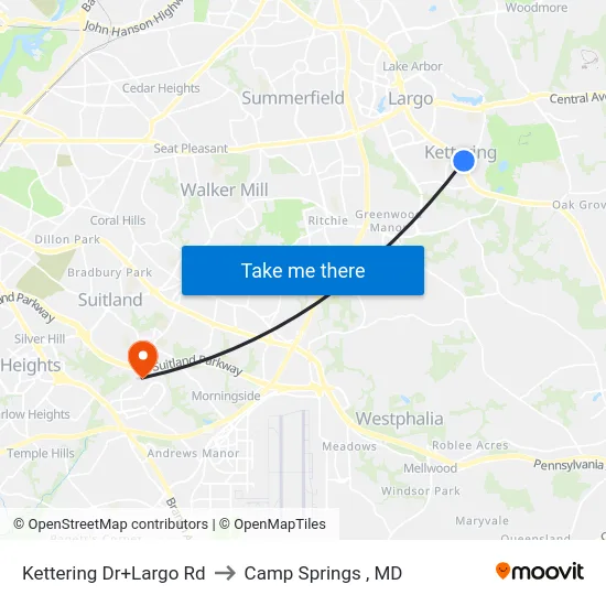 Kettering Dr+Largo Rd to Camp Springs , MD map
