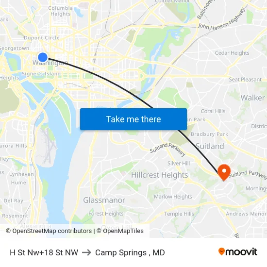 H St Nw+18 St NW to Camp Springs , MD map