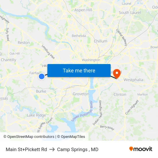 Main St+Pickett Rd to Camp Springs , MD map