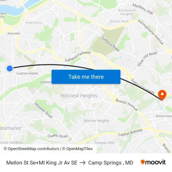 Mellon St Se+Ml King Jr Av SE to Camp Springs , MD map