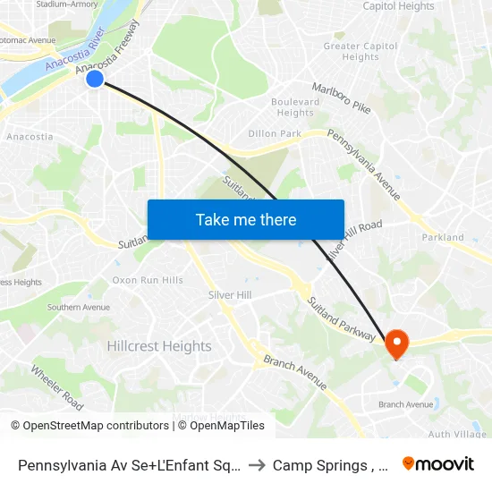 Pennsylvania Av Se+L'Enfant Sq SE to Camp Springs , MD map