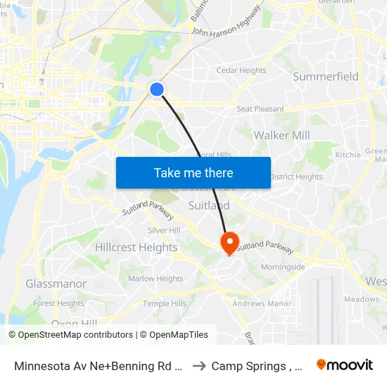 Minnesota Av Ne+Benning Rd NE to Camp Springs , MD map