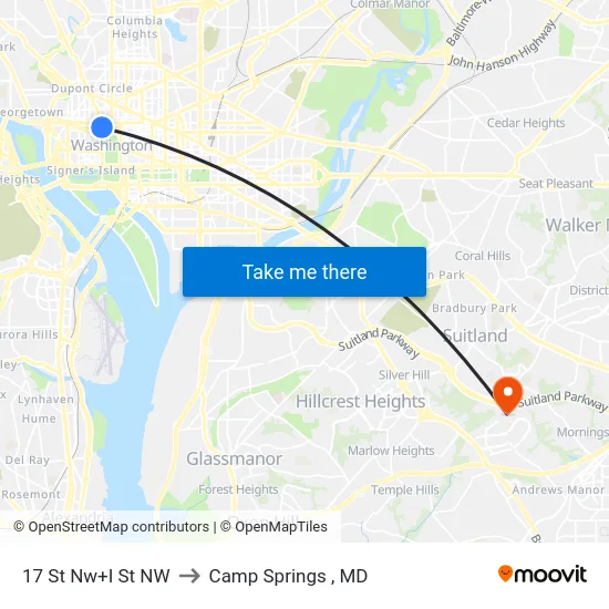 17 St Nw+I St NW to Camp Springs , MD map