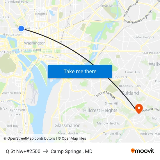 Q St Nw+#2500 to Camp Springs , MD map