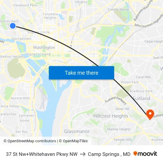37 St Nw+Whitehaven Pkwy NW to Camp Springs , MD map
