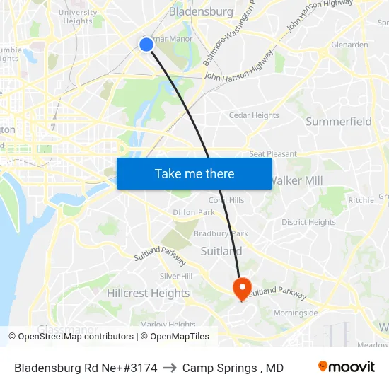 Bladensburg Rd Ne+#3174 to Camp Springs , MD map