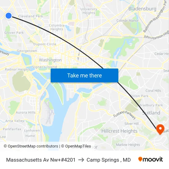 Massachusetts Av Nw+#4201 to Camp Springs , MD map