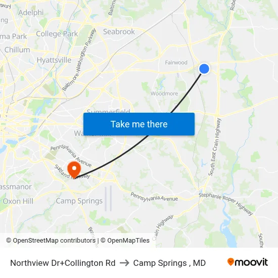 Northview Dr+Collington Rd to Camp Springs , MD map