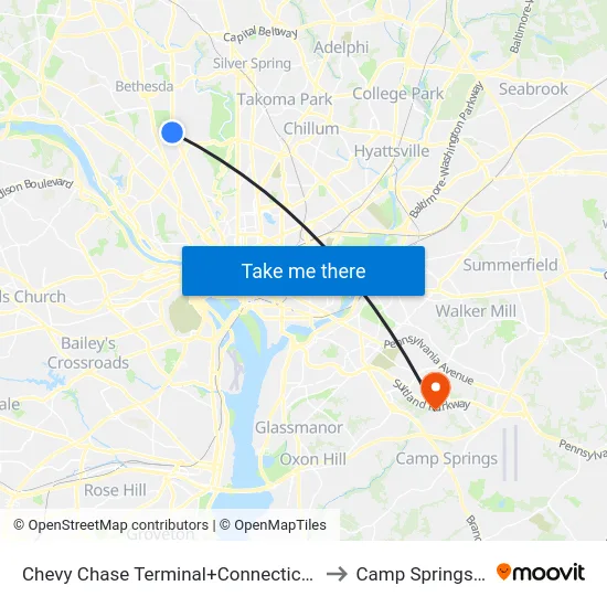 Chevy Chase Terminal+Connecticut Av NW to Camp Springs , MD map