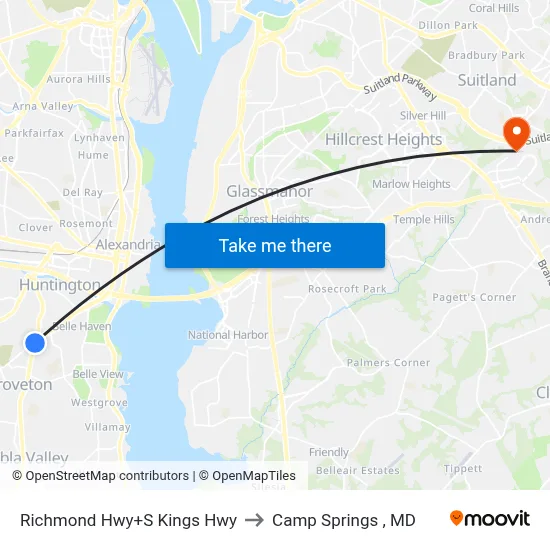Richmond Hwy+S Kings Hwy to Camp Springs , MD map