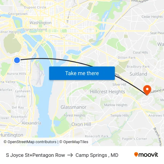 S Joyce St+Pentagon Row to Camp Springs , MD map